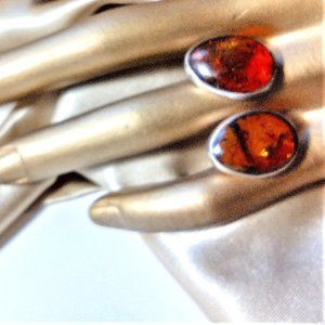 ELEGANT PETITE BALTIC AMBER OVAL EARRINGS SET IN STERLING SILVER